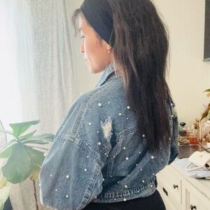 Pearl Embellished Denim Jacket